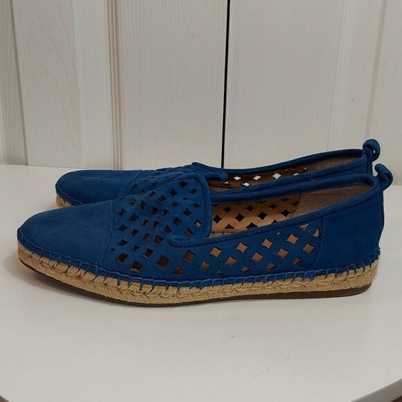 Franco Sarto Blue Suede Laser Cut Espadrille Shoes - Picture 3 of 8